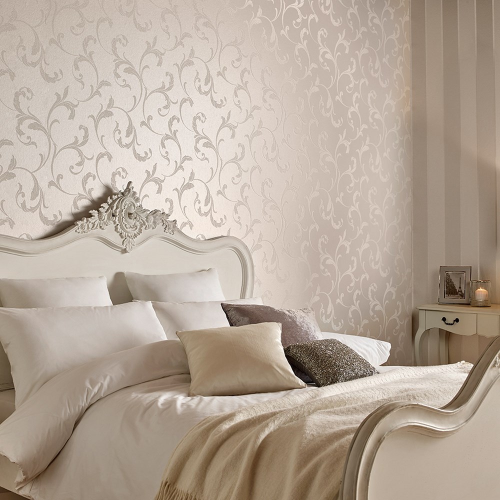 Baroque Bead Wallpaper 103816 by Graham & Brown in Pearl White